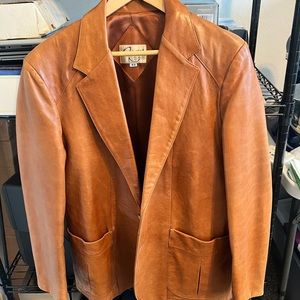Vintage Cognac Mens Leather Remy Jacket Size 42